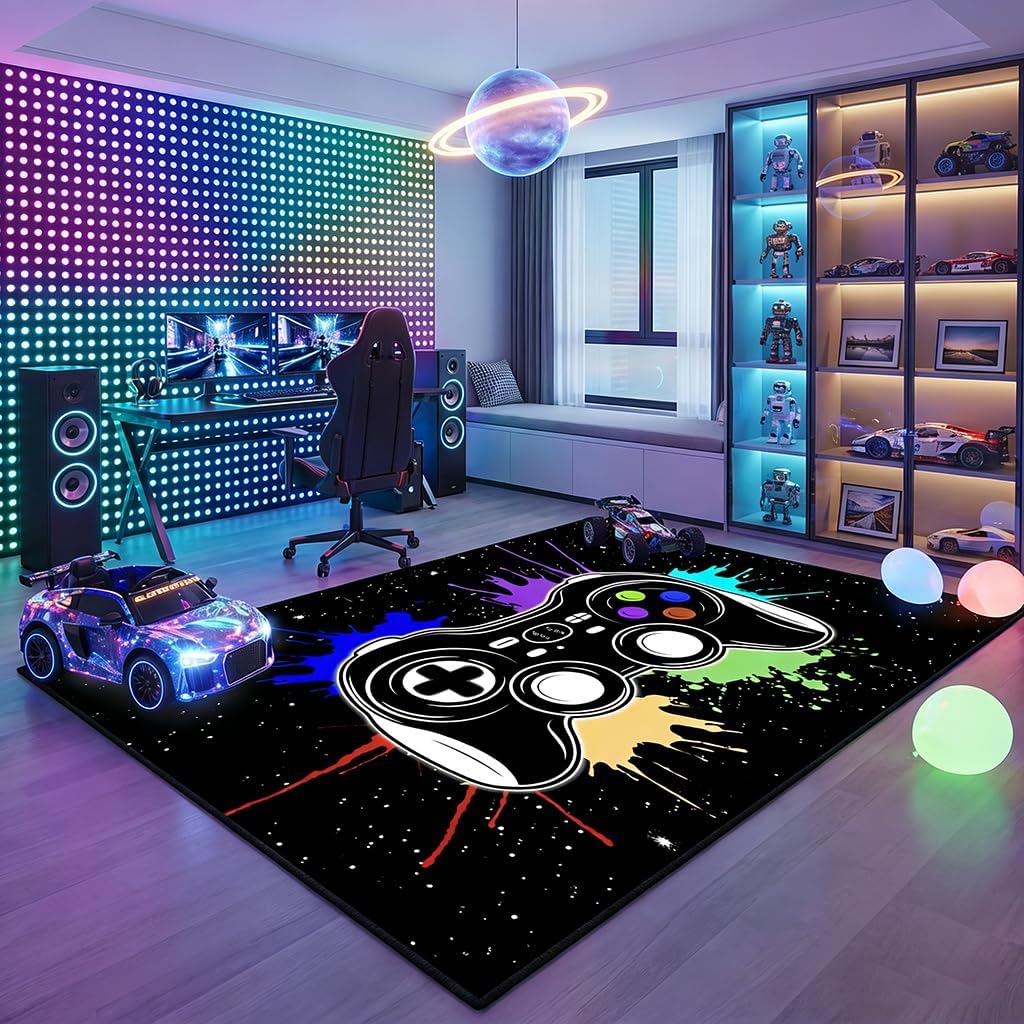 Game Controller Rugs for Bedroom Boys Living Room Gamer Gamepad Red Carpets Floor Mat Player Indoor Mats Gaming Art Design Home Decor Crystal Doormat Yoga Mats 3'x5'
