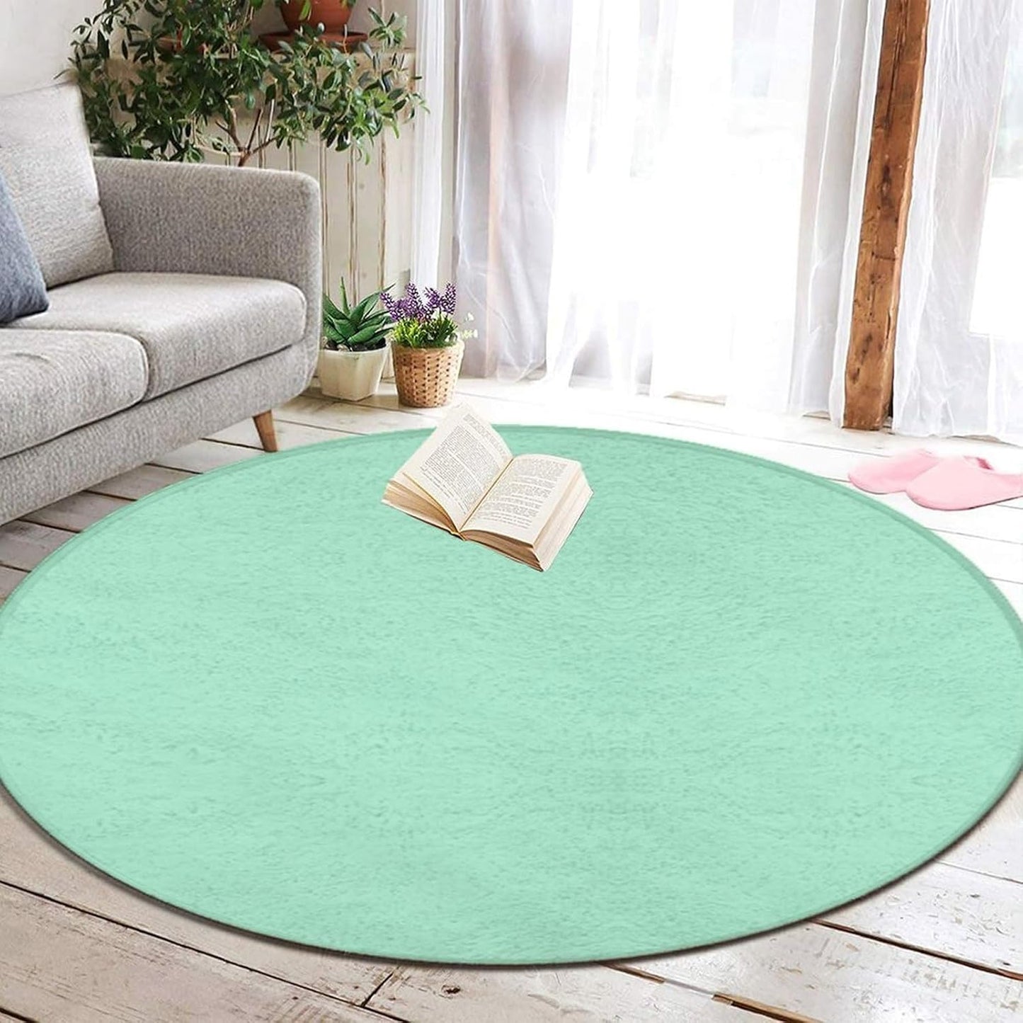 Room Sofa Yoga Soft Round Carpet, Modern Round Area Rug, Non Slip Machine Washable Kitchen Office Circle Rug Purple, 36inch