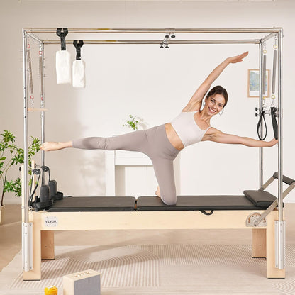 VEVOR Pilates Reformer, Reformer Pilates Machine with Cadillac Trapeze Table or Tower & Mat, Pilates Equipment for Home Workout and Studio, Includes Jump Board，Sitting Box