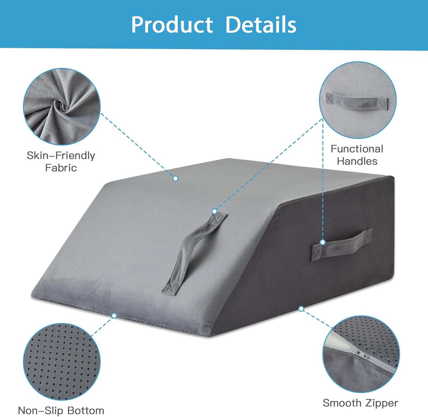 MEGCXIT Leg Pillow Elevation Blood Circulation, Leg Wedge for Elevation for Swelling, Leg Elevating Pillow for After Surgery, Memory Foam Foot Knee Pillow for Back Sleeping 23.6×16.8×8 Inch White/Grey