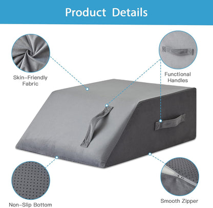 MEGCXIT Leg Pillow Elevation Blood Circulation, Leg Wedge for Elevation for Swelling, Leg Elevating Pillow for After Surgery, Memory Foam Foot Knee Pillow for Back Sleeping 23.6×16.8×8 Inch White/Grey