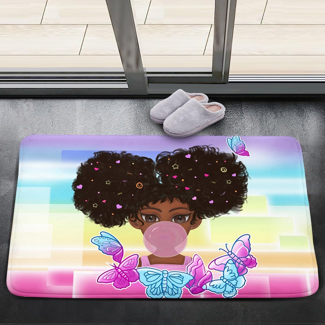 Black Girl Area Rug for Bedroom African Black Girls Floor Rugs for Living Room Playroom Cartoon Art Home Decor Soft Yoga Mats for Women Afro Purple 47" x 31" (2.7 x 3 Feet)