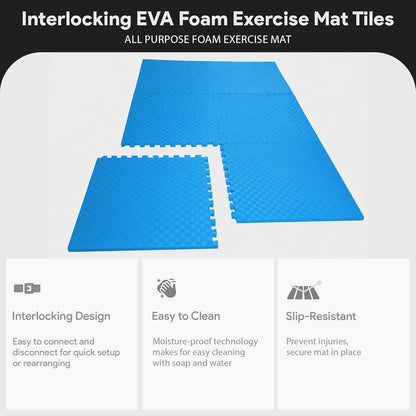 BalanceFrom Puzzle Exercise Mat 1" Thick, EVA Interlocking Foam Floor Tiles for Home Gym, Mat for Home Workout Equipment, Floor Padding for Kids, Black, 24 in x 24 in x 1 in, 24 Sq Ft - 6 Tiles
