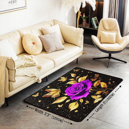 Feelyou Floral Rose Indoor Floor Mat Set,Romantic Blue Rose Rugs for Living Room Bedroom Area Rug 3x5,Boys Girls,Botanical Flower Rose Accent Rug Doormats Floor Mat for All Season