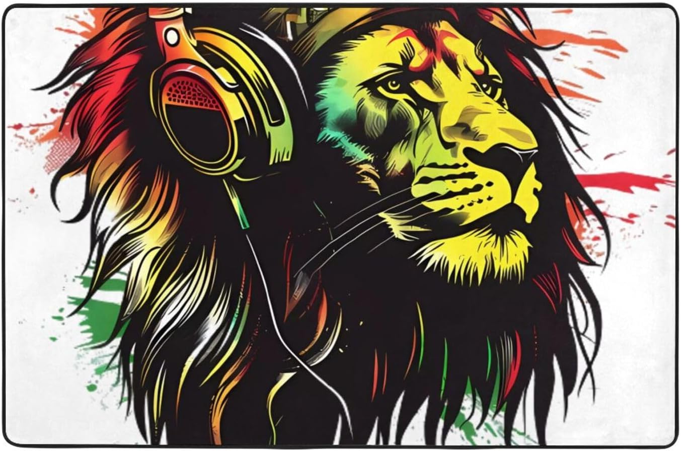 Rasta Reggae Music Jamaican Lion Super Soft Flannel Area Rug - Multi-Use Floor Mat for Bedroom, Yoga Corner & Play Spaces