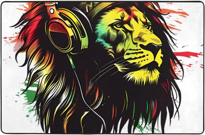 Rasta Reggae Music Jamaican Lion Super Soft Flannel Area Rug - Multi-Use Floor Mat for Bedroom, Yoga Corner & Play Spaces