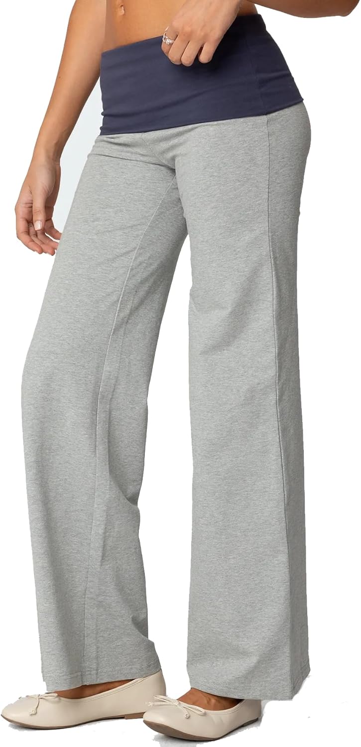 Women Y2k Fold Over Yoga Pants Colour Block Straight Leg Bottoms Low Rise Stretchy Lounge Trousers