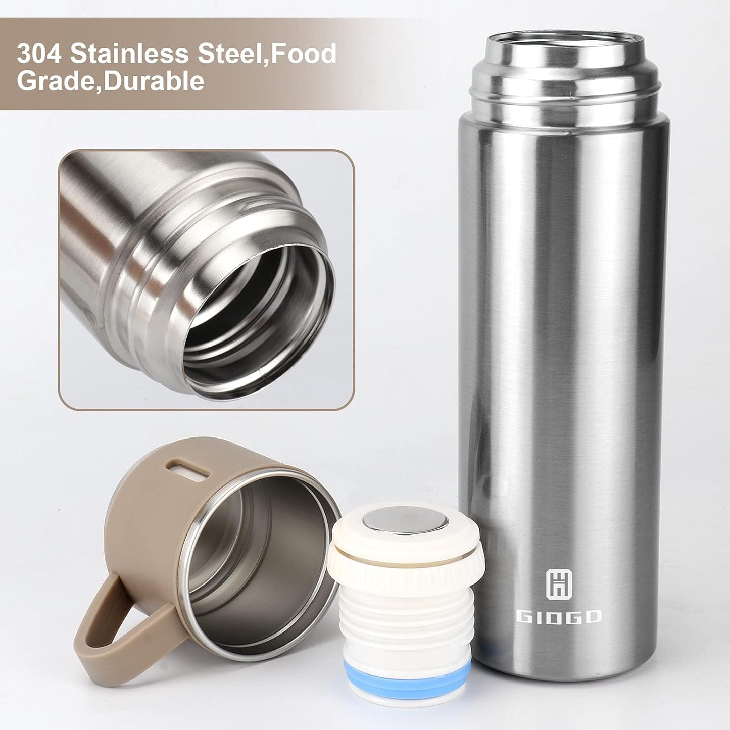 Stainless Steel Thermo 500ml/16.9oz Vacuum Insulated Bottle with Cup for Coffee Hot drink and Cold drink water flask.(Pink,Set)