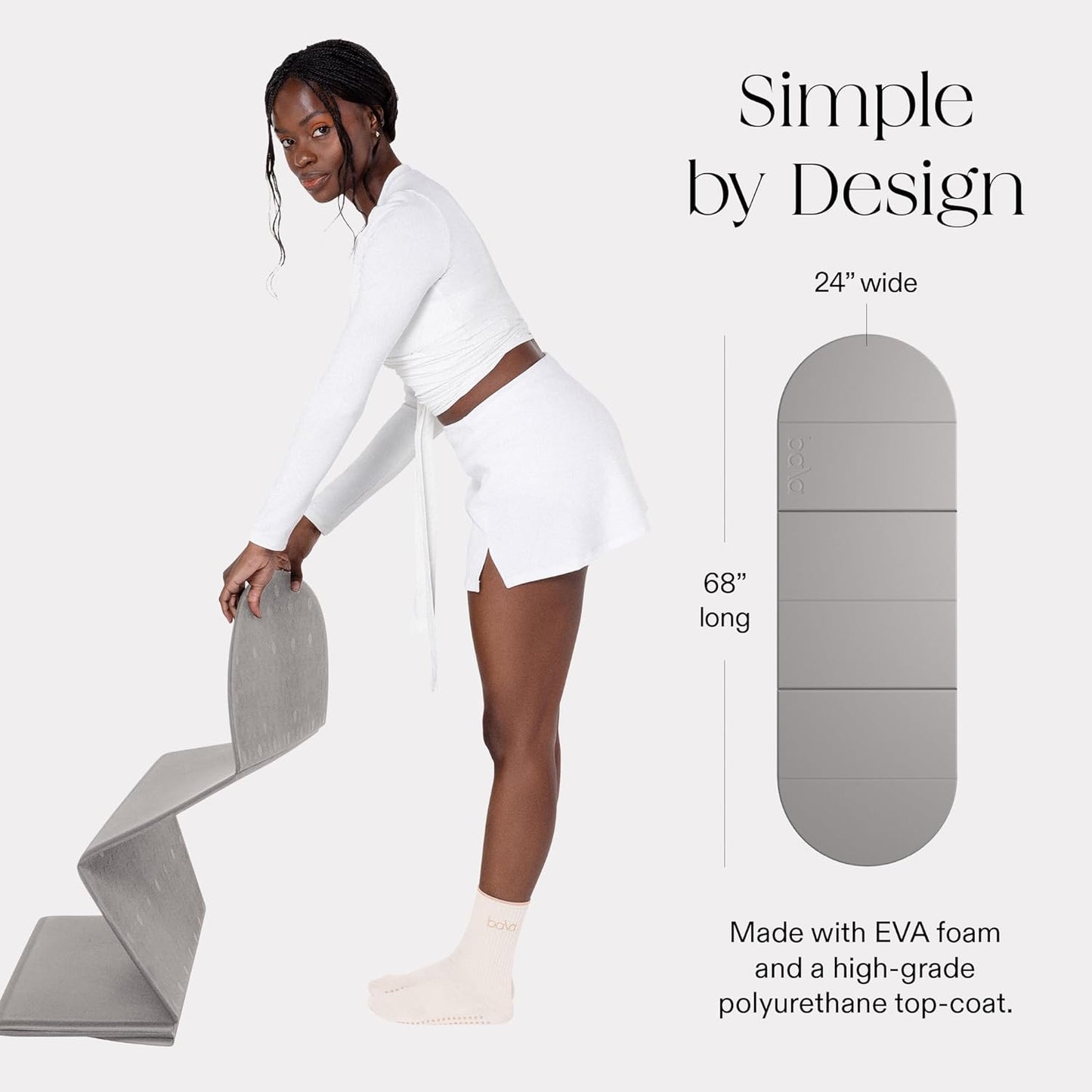 Bala Compact Workout Mat for Gym - 12MM Thick Slip-Resistant, Sweat Absorbing, & Foldable Yoga Mat for Pilates, Core Training & Exercise - Home Fitness Essentials for Women & Men - Travel-Friendly