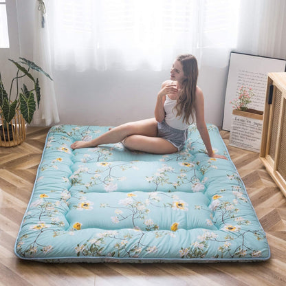 MAXYOYO Bohemian Retro Mattress Boho Floral Japanese Futon Mattress Tatami Floor Mat Foldable Portable Camping, Sleeping Pad, Lounger Couch Bed Full Size