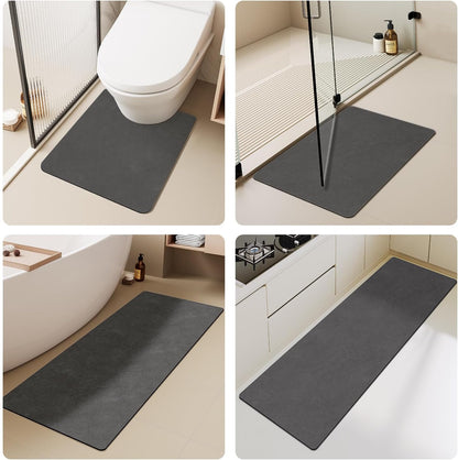 TYUU Bath Mat, Bathroom Rugs Non Slip Washable Thin Absorbent Quick Dry Bath Mat Fits Under Door Bathroom Floor Mat Perfect for Bath, Shower, or Sink 24"x36" Dark Grey