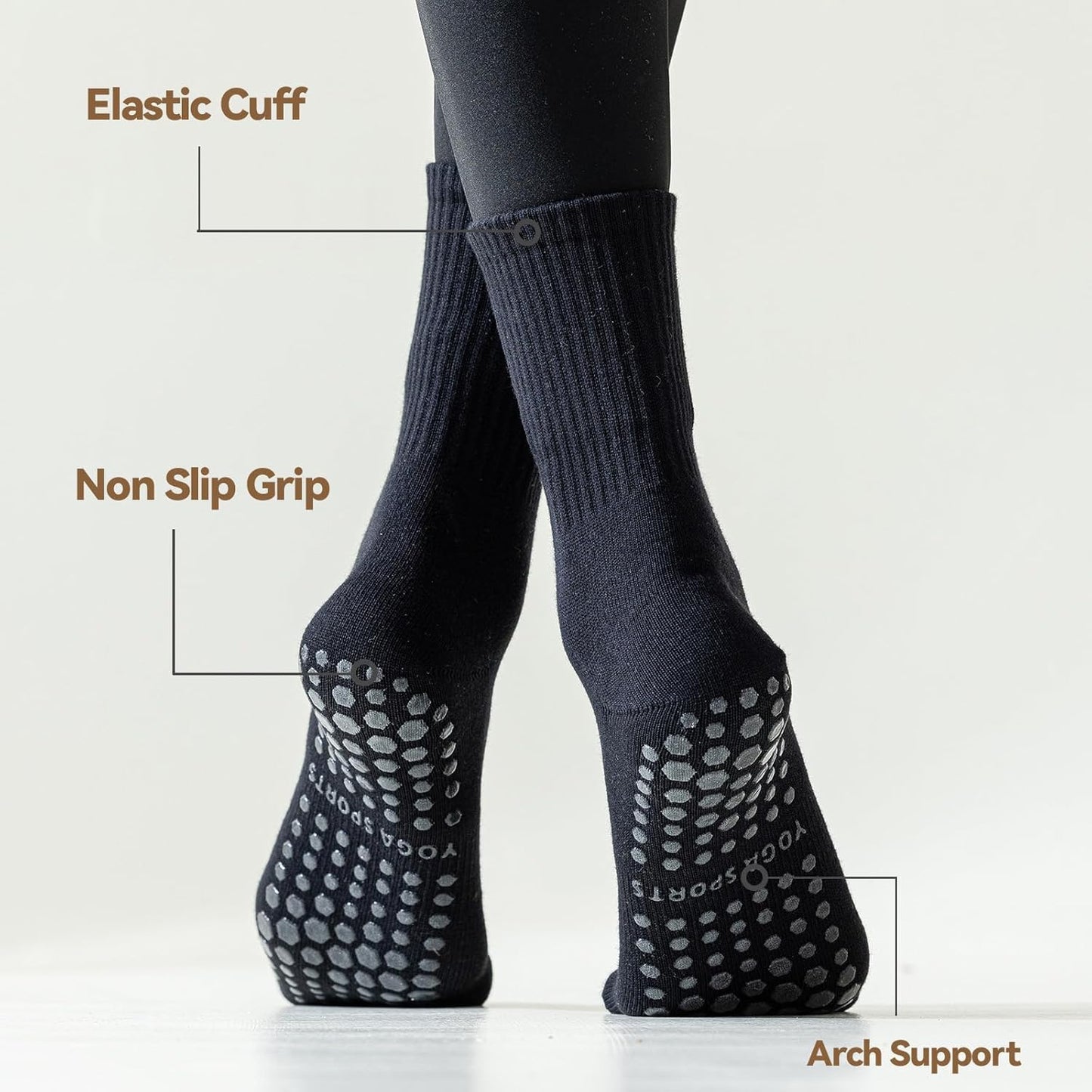BONANGEL Pilates Socks with Grips for Women, 3 Pairs Womens Grippy Yoga Ballet Barre Hospital Gym Athletic Socks
