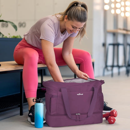 ETRONIK Gym Bag for Women, Personal Item Travel Bag with Shoes Compartment, Weekender Overnight Duffel Bag with Wet Pocket, Carry On Bag for Women, Travel, Gym, Weekend (Beige)