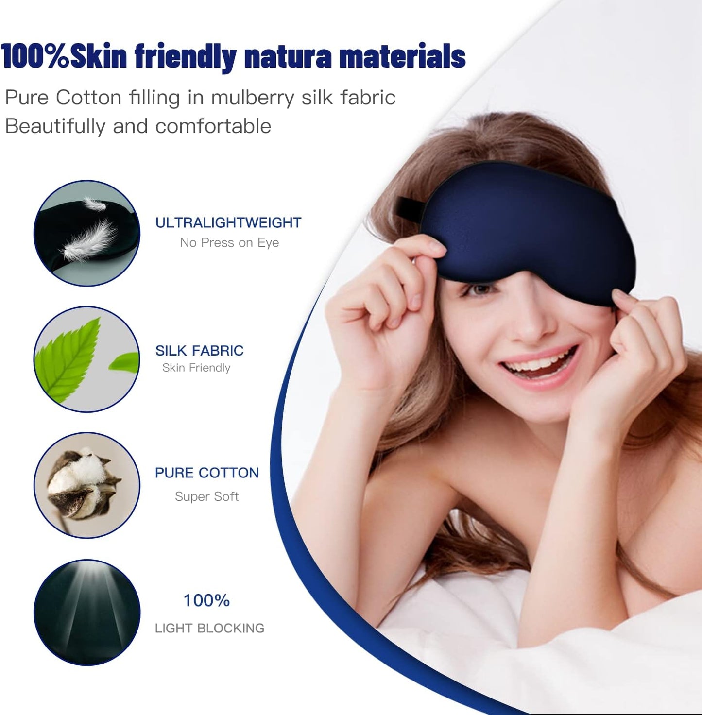 Sleep Mask, Silk Eye Mask for Sleeping with Adjustable Strap, Satin Blackout Sleeping Eye Mask for Men&Women, Comfortable Blindfold Eyeshade for Night Sleep(Black)