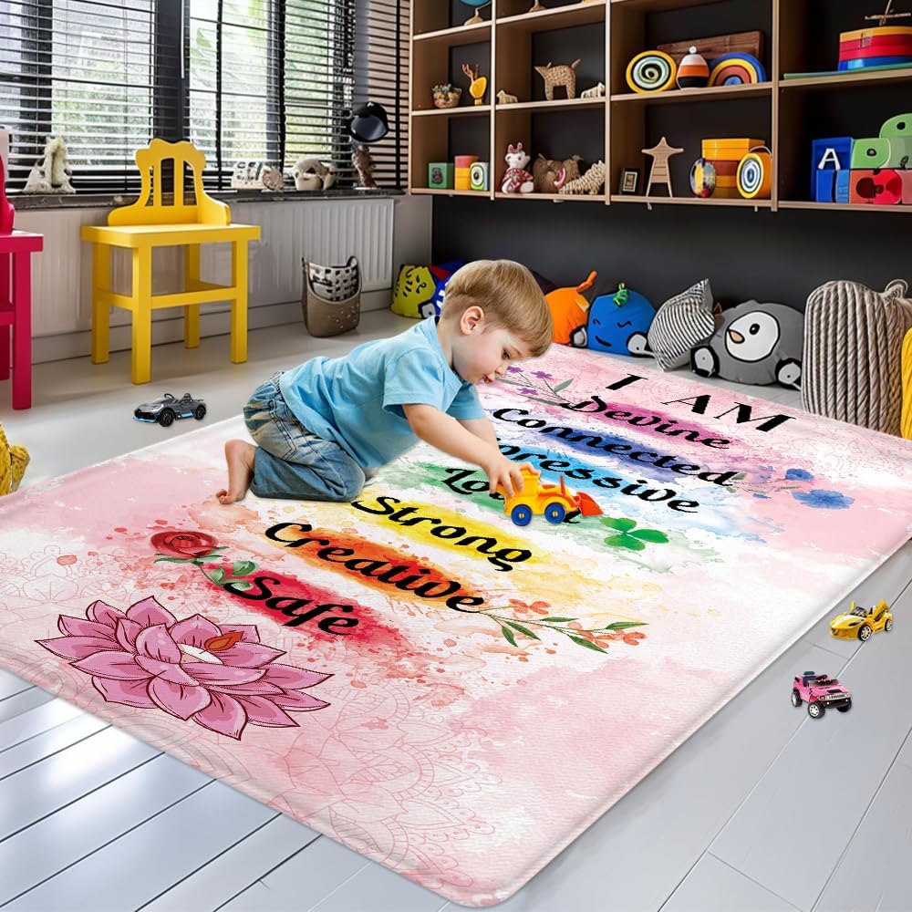 Chakra Area Rug, Meditation & Yoga Carpet for Living Room, Bedroom Mandalas Boho Style Non-Slip Machine Washable Rugs for Women Adults Yoga Lovers Bohemian Floor Mat Office Decor (YOGA-DS01)