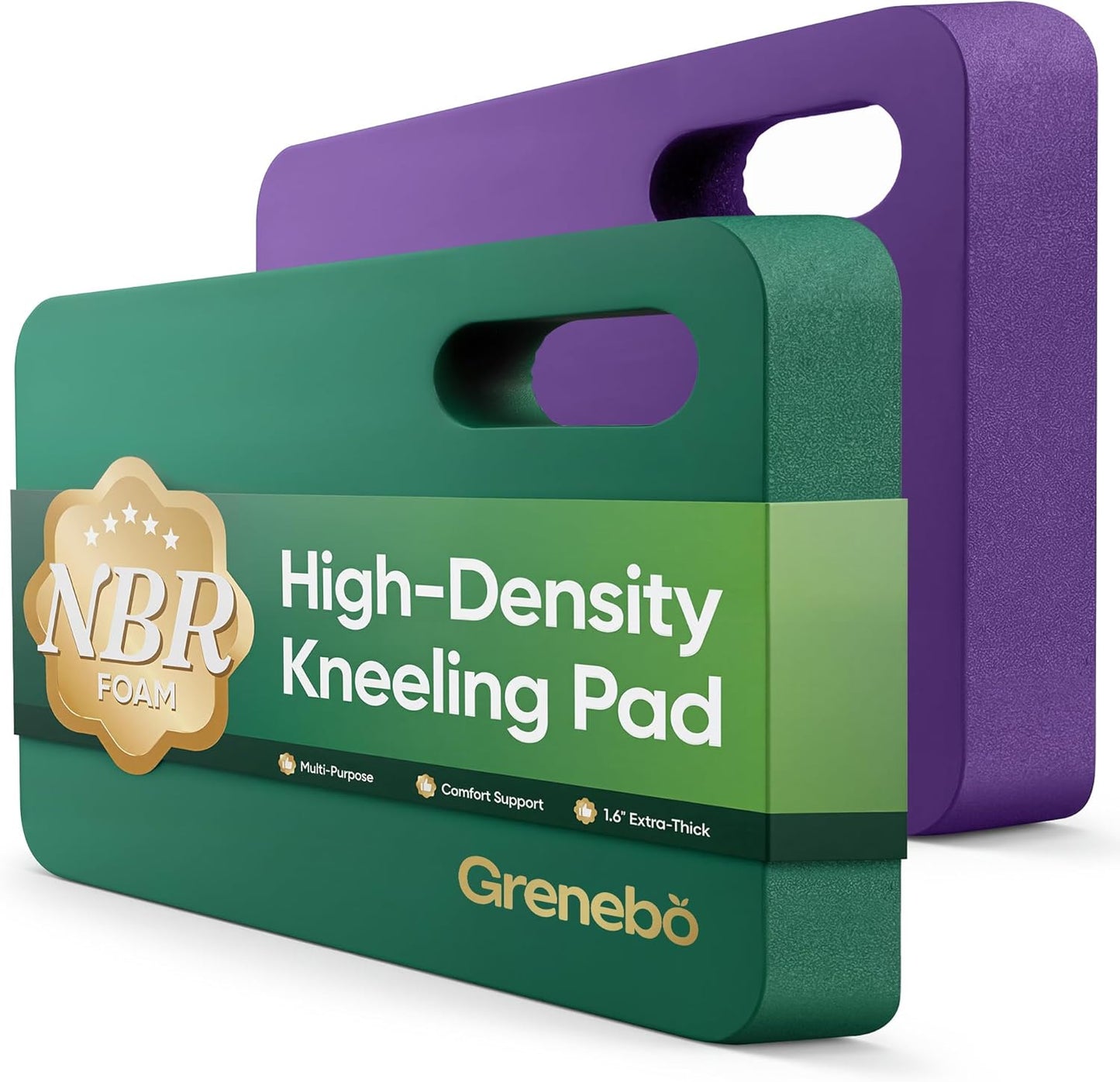 Grenebo High-Density NBR Foam Garden Kneeling Pad, 1.6" Extra Thick Gardening Pads for Kneeling, Ultra Soft Kneeling Pads for Gardening, Work, Exercise, Yoga, 17.3×11×1.6 in (2, Pink Purple)