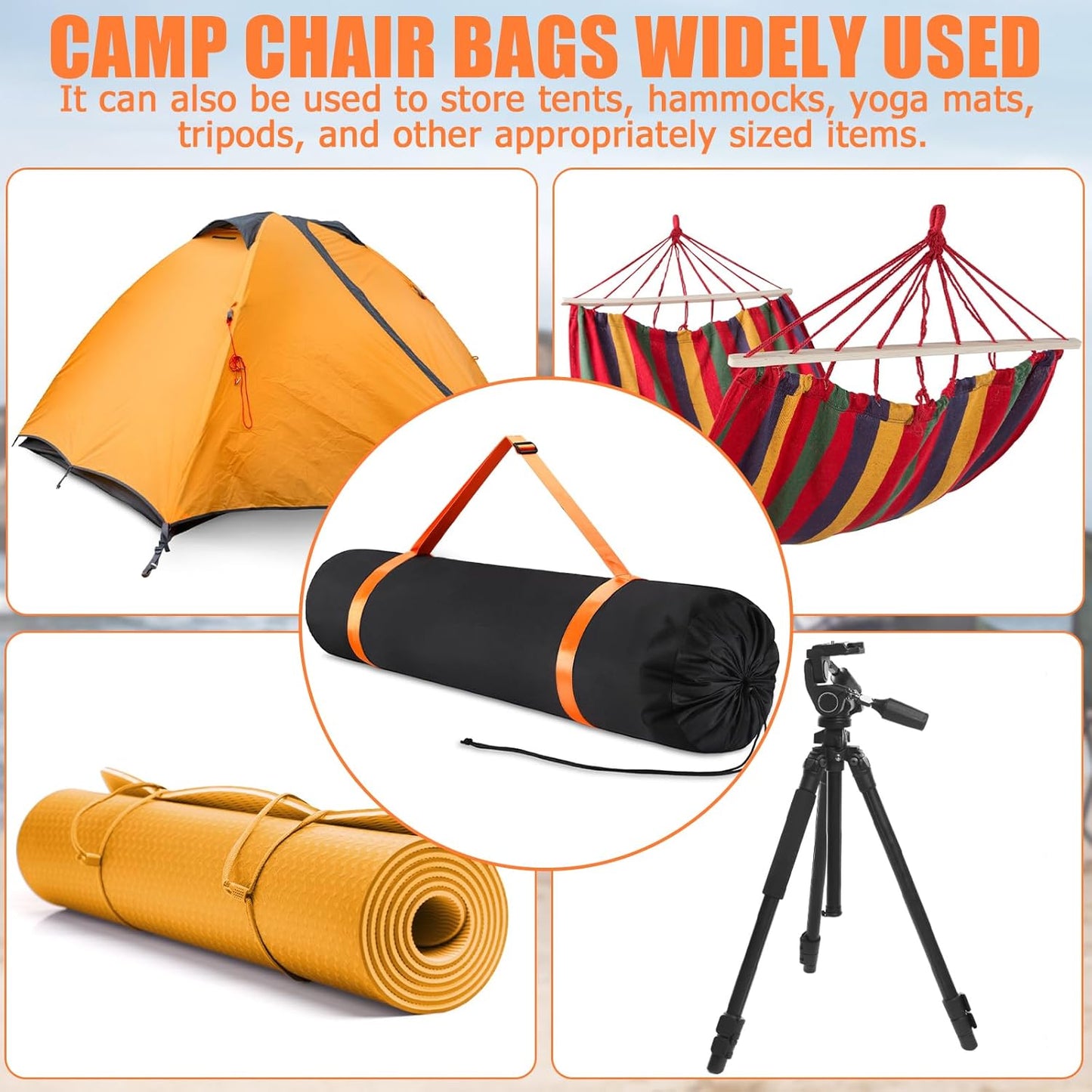 TOBWOLF Extra Large Portable Chair Bag, 51"x11" Folding Camping Chair Storage Bag with Shoulder Strap, Heavy Duty Carrying Sack for Foldable Outdoor Lawn Fishing Chairs, Hammock, Tent, Yoga Mat