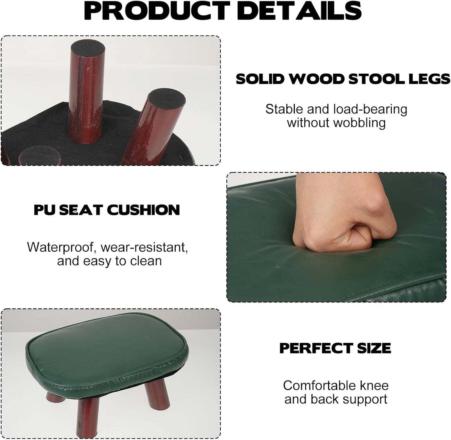 Prayer Kneeler with PU Leather Cushion, Wooden Prayer Bench with Solid Wood Legs, Thick Padded Kneeling Stool for Home Prayer & Meditation