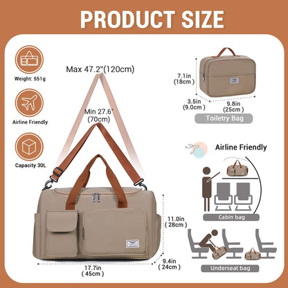 FIORETTO Women's Gym Duffle Bag with Shoes Compartment, 30L Capacity, Ideal for Travel, Gym, Sports, Duffel, Weekender