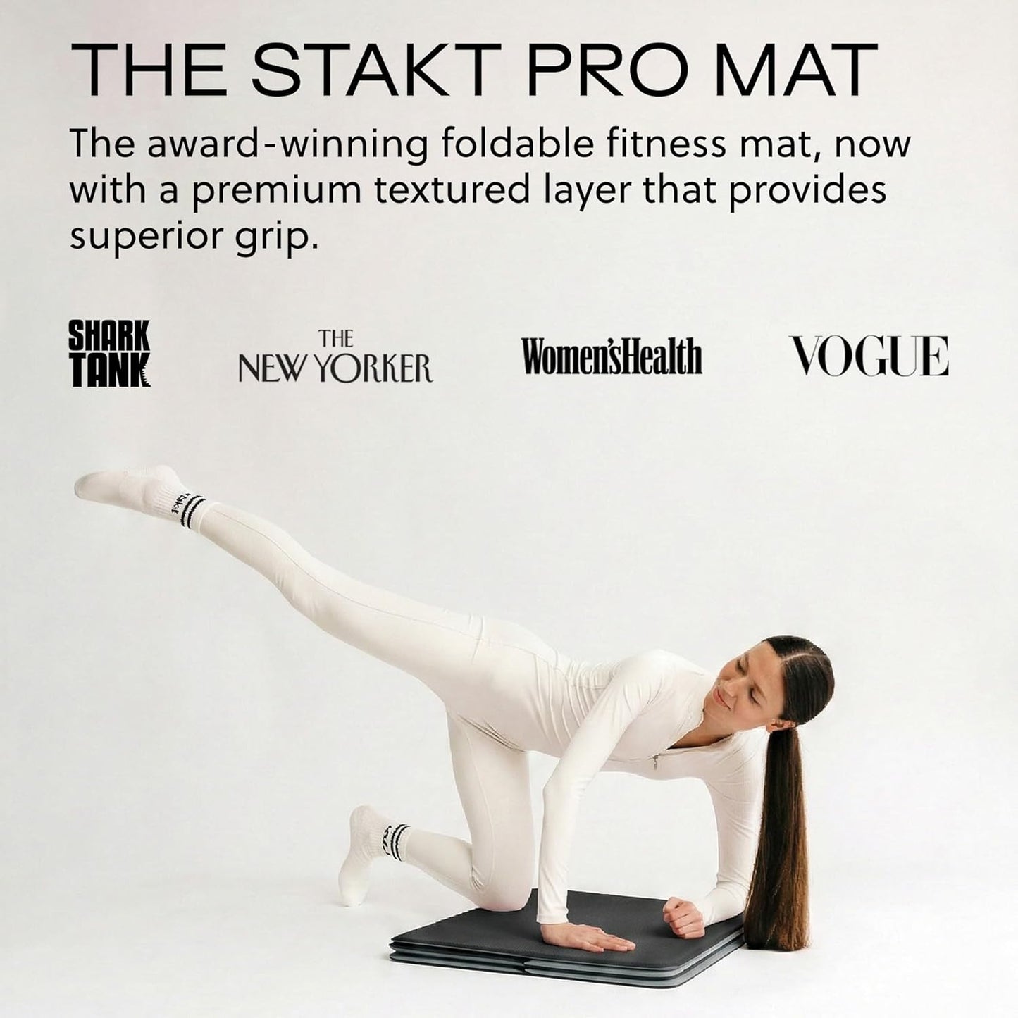 Stakt Foldable Yoga Mat Pro, 2 in 1 with Premium Textured Grip, Non Slip, Folding Exercise and Fitness Mat for Pilates, Strength Training, and High Impact Workouts