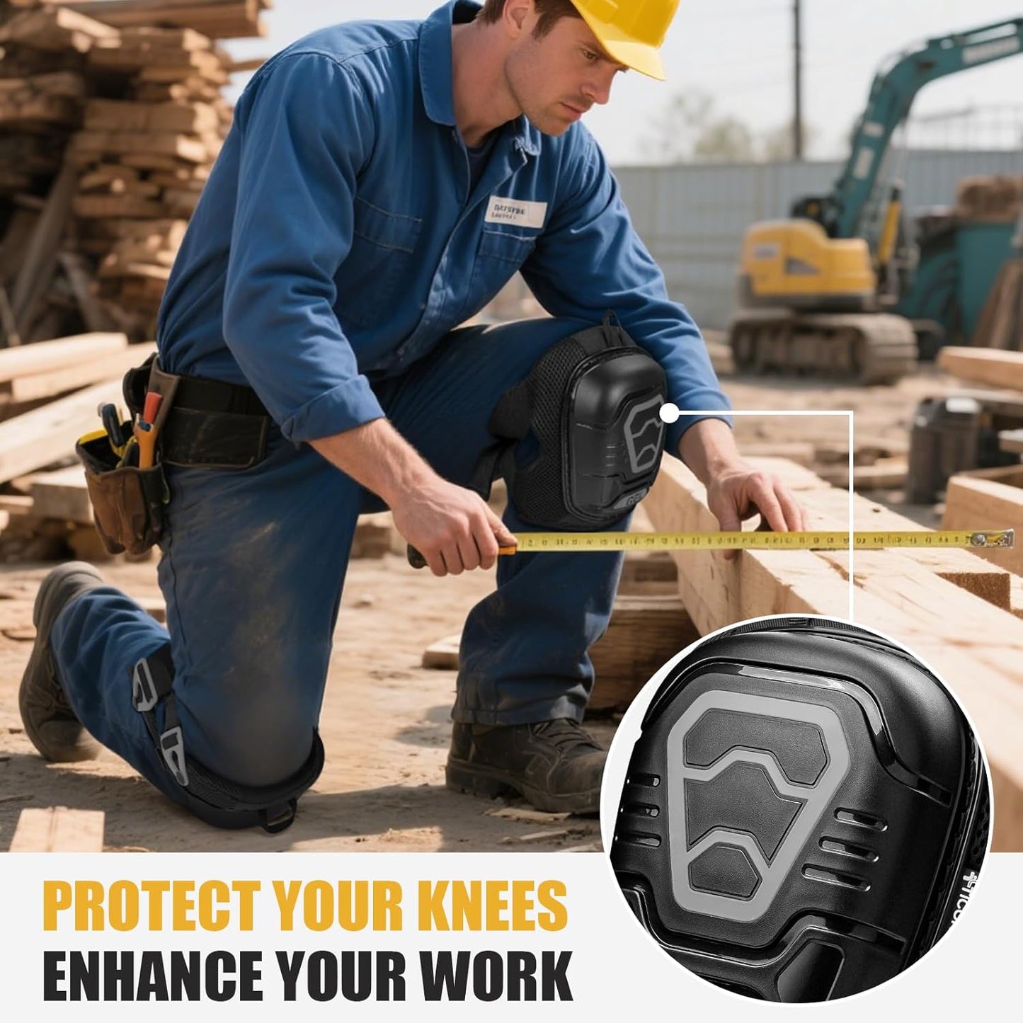 TICONN Gel Knee Pads for Work, Professional Heavy Duty Work Knee Pads for Men with Soft Foam and Gel Cushion for Men Construction, Garden, Flooring (Black/Grey)