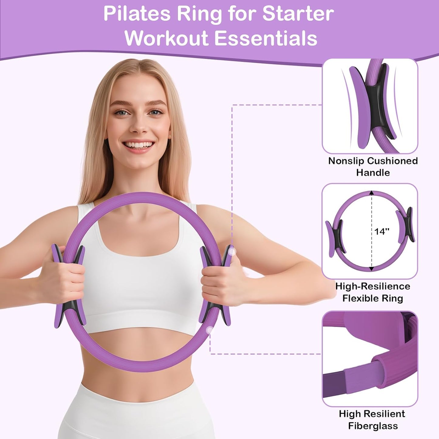 Hoedia 17 PCS Pilates Kit for Women, Pilates Equipment Ring and Ball Set with Resistance Bands, Yoga Strap, Core Sliders, Socks, Bag & Guide for Starter Home Workout Fitness Gym Essentials