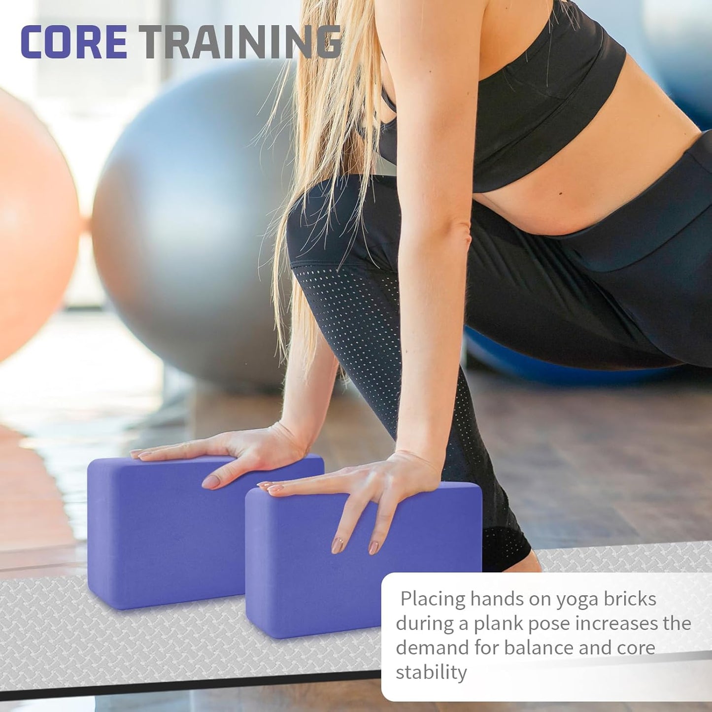 Yoga Blocks 2 Pack 3x6x9IN Foam Block Supportive Latex-Free with Rounded Edges, Non-Slip Exercise Blocks for Pilates, Meditation, Balance, Stretching and Deep Poses