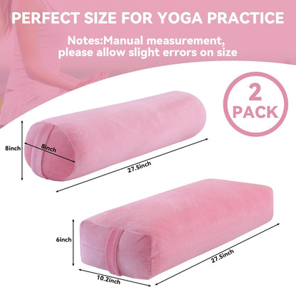 ROYALAY 2 Pcs Yoga Bolster Pillow for Restorative Yoga, Rectangular and Cylinder Meditation Pillow Set with Carrying Handles, Supportive Cushion for Exercise Workout Stretching Meditation,Dark Blue