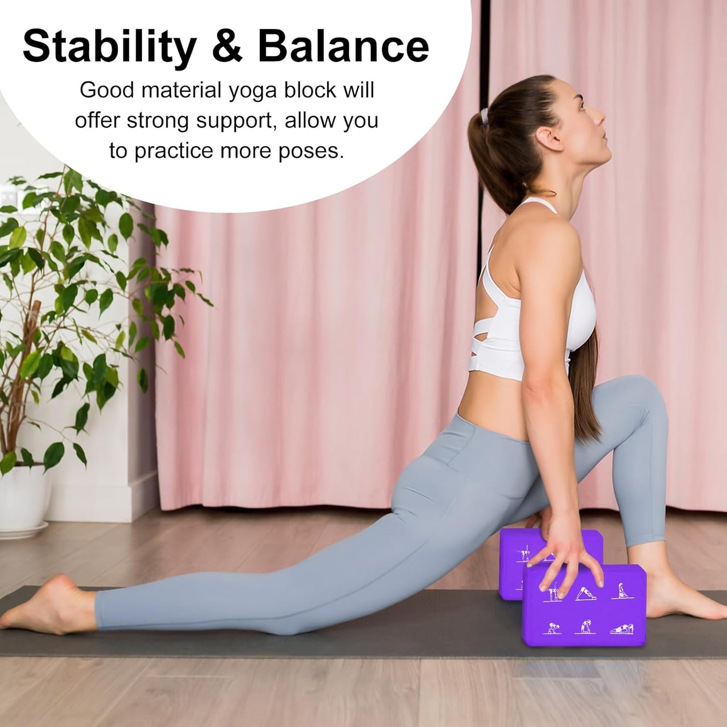 2 Yoga Block and 2 Yoga Strap Set,Non-slip EVA Foam Blocks, High Density Yoga Bricks with 6ft Strap, Supportive Latex-Free Yoga Block Accessories for Pilates