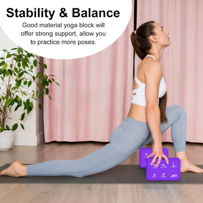 2 Yoga Block and 2 Yoga Strap Set,Non-slip EVA Foam Blocks, High Density Yoga Bricks with 6ft Strap, Supportive Latex-Free Yoga Block Accessories for Pilates