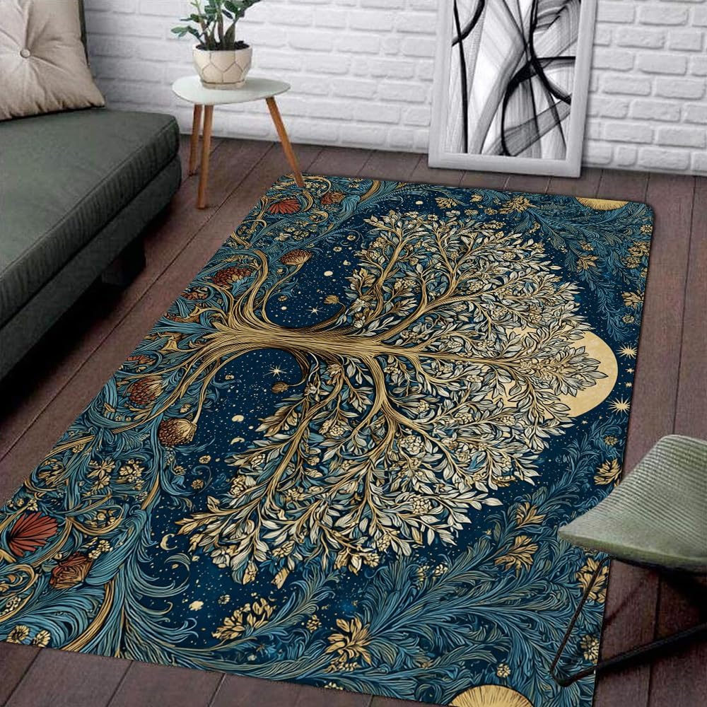 Tree of Life Area Rug – Bohemian Mandala Carpet for Living Room, Bedroom, Meditation Space, Yoga, Spiritual Home Décor – Large Soft Floor Mat for Indoor Decoration (TOL08)