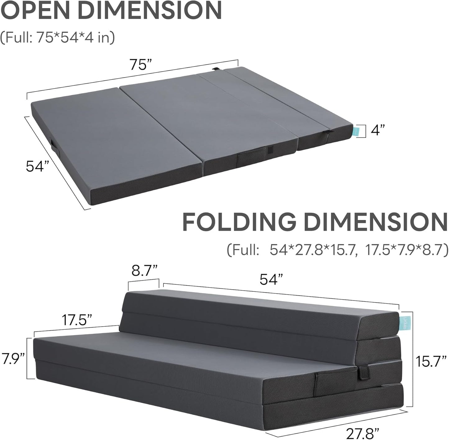 LIKIMIO Folding Mattress Queen, High Density Foam Mattress with Breathable and Washable Cover & Storage Bag, 4 Inch Foldable Mat Topper for Camping, RV and Yoga, Handle Design, Blue