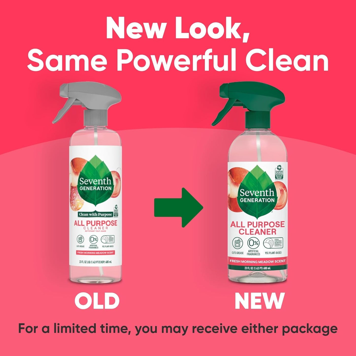 Seventh Generation All Purpose Cleaner, Free & Clear, 23 oz, Pack of 4, Plant-Based Cleaning Spray, Cuts Grease & Grime, No Fragrance or VOCs, Safe for Kids & Pets, Works on Glass, Sealed Wood & More