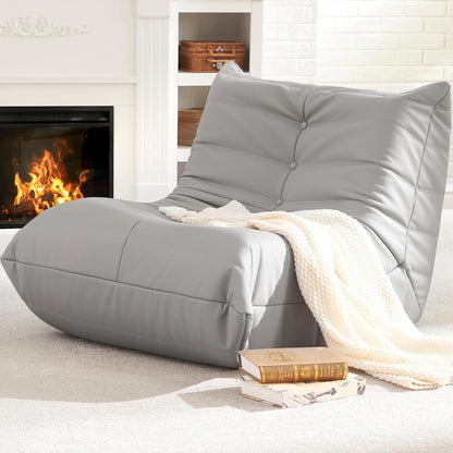 Hobestluk Giant Bean Bag Chair Lazy Floor Sofa, Memory Foam Fireside Sofa for Adults, Big Beanbag Faux Leather Armless Chair for Living Room Bedroom Dorm Office (Brown, Single)