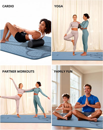 Large Yoga Mat (75.5"x47.6"x0.4"）Extra Wide & Thick 10mm, Non-Slip Exercise Mat, High-Density TPE Mat for Yoga Pilates & Home Gym Workouts