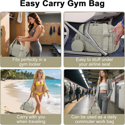 CAMTOP Mini Gym Bag for Women, Small Gym Tote Bag Puffy Quilted Sports Duffel Bag with Wet Compartment and Coin Purse Duffel Bags Dance Yoga Workout Bag for Gifts (All Black, Mini-12.6")