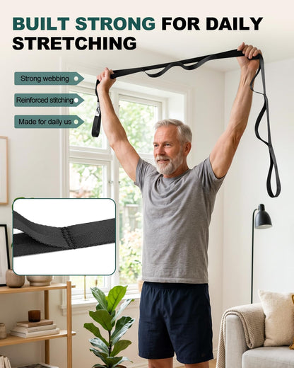 Trideer Non-Elastic Stretching Strap with Loops for Physical Therapy & Rehab, Knee Hip Leg ROM Post-Surgery, Yoga Strap for Stretching, Leg Lifter Strap Mobility Aid, Hamstring Calf Back