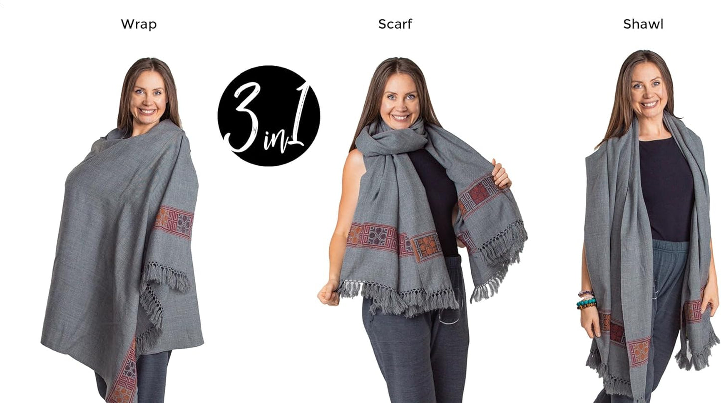 Meditation Shawl or Blanket, Vegan Wool Wrap, Oversize Scarf, Indian Blanket. Unisex