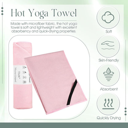 Hahafelt 3 Pack Hot Yoga Mat Towel Non Slip Microfiber Pilates Towel with Grip Dots & Elastic Straps, 72" x 26" Absorbent Sweat Anti-Slip Hot Yoga Gym Mat for Fitness Workout(Beige Dark Gray Coffee)