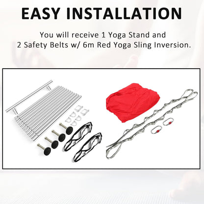 HECASA 9.6FT Adjustable Height Yoga Frame & Yoga Hammock, Professtional Yoga Swing Stand Comes with 236 Inch Aerial Silk, Supports Up to 550lbs, Suitable for Both Indoor and Outdoor Yoga Exercise
