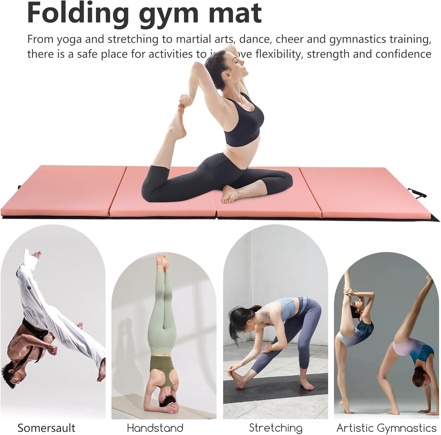 PayLessHere Gymnastics Mat - Folding Gymnastic Mat for Tumbling, Stretching, Yoga & Arts - Thick PU Leather - Indoor/Outdoor