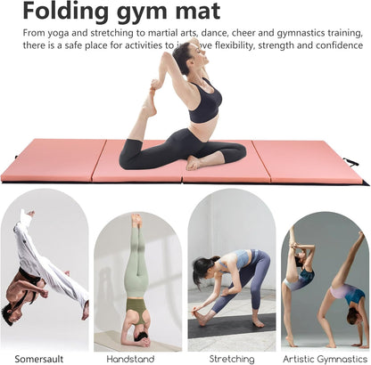 PayLessHere Gymnastics Mat - Folding Gymnastic Mat for Tumbling, Stretching, Yoga & Arts - Thick PU Leather - Indoor/Outdoor