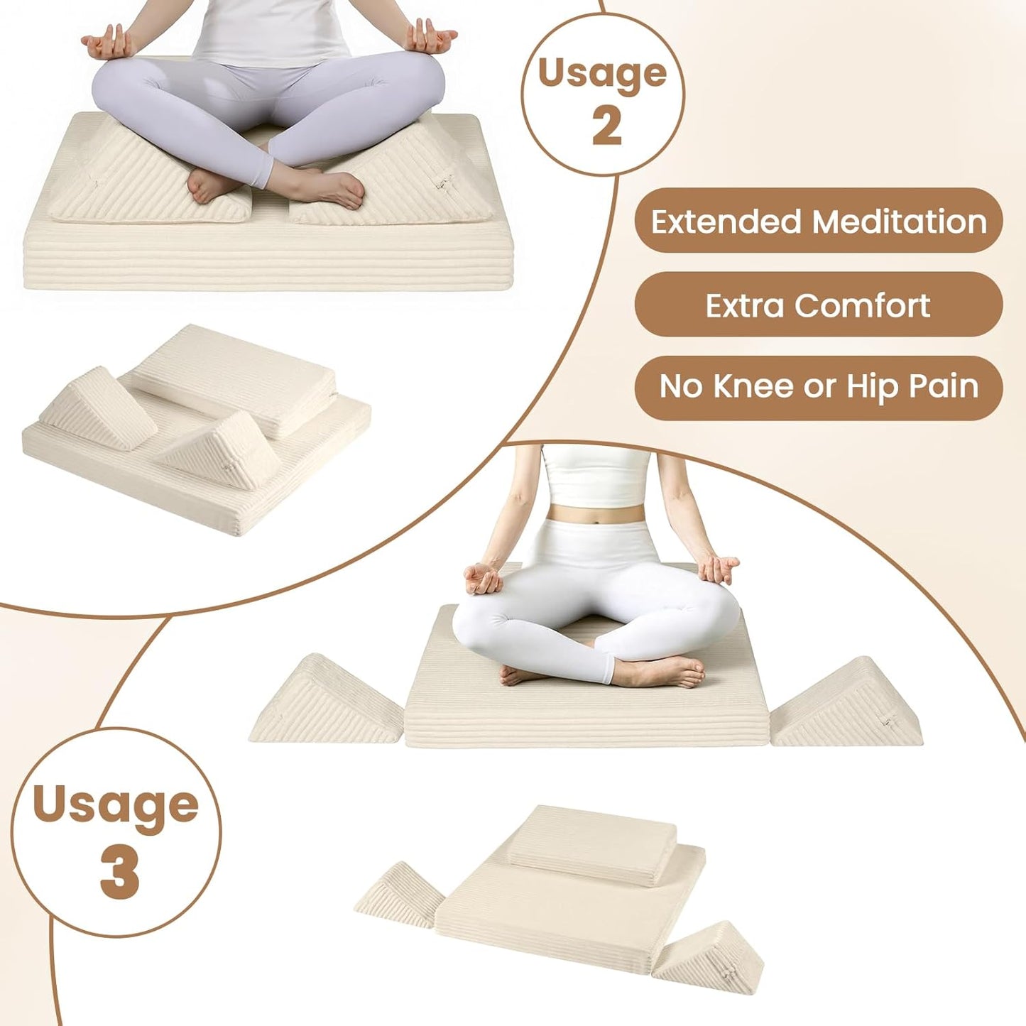 Meditation Cushion Set, Meditation Pillow for Sitting on Floor, Large Yoga Pillow with Knee Support, Washable Zafu Meditation Mat, 3 Shapes Floor Pillow for Adults, Dark Grey