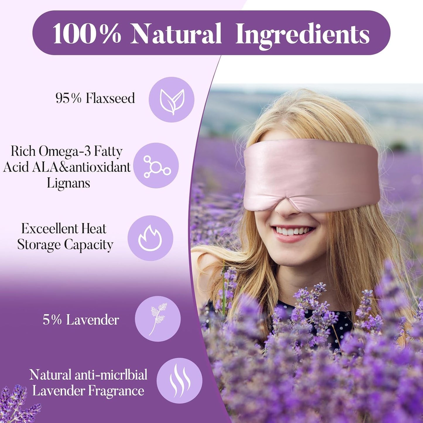 Lavender Heated Eye Mask, Weighted Sleep Mask for Dry Eyes & Blepharitis, Microwave Warm Compress to Remove Styes, Adjustable Satin Eye Pillow-Pink