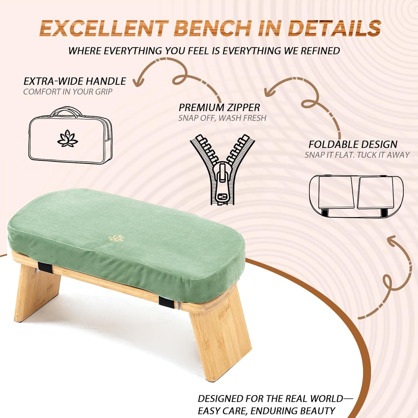 Meditation Bench, Bamboo Meditation Stool, Folding Kneeling Meditation Bench, Seiza Prayer Bench, Prayer Bench with Meditation Cushion, Kneeling Stool(Green-Bag)