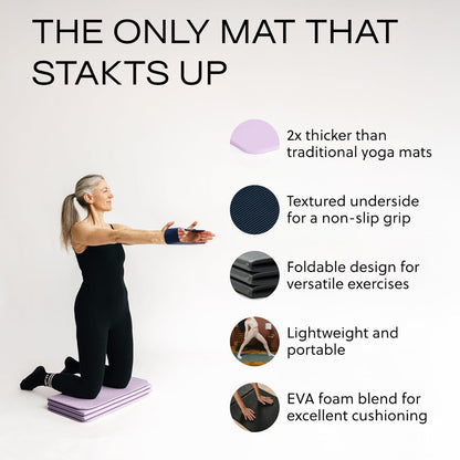 Stakt Foldable Yoga Mat Pro, 2 in 1 with Premium Textured Grip, Non Slip, Folding Exercise and Fitness Mat for Pilates, Strength Training, and High Impact Workouts