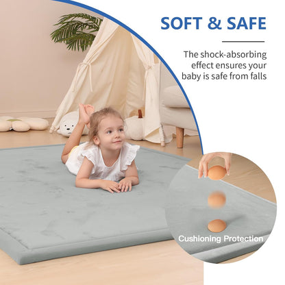 Baby Play Mat for Floor,1.3" Thick Memory Foam Tummy Time Mat,Soft Coral Velvet Nursery Rug,Large Non Slip for Crawling,Toddlers,Infants,Kids,Yoga & Tatami Style for Living Room(Dark Gray)