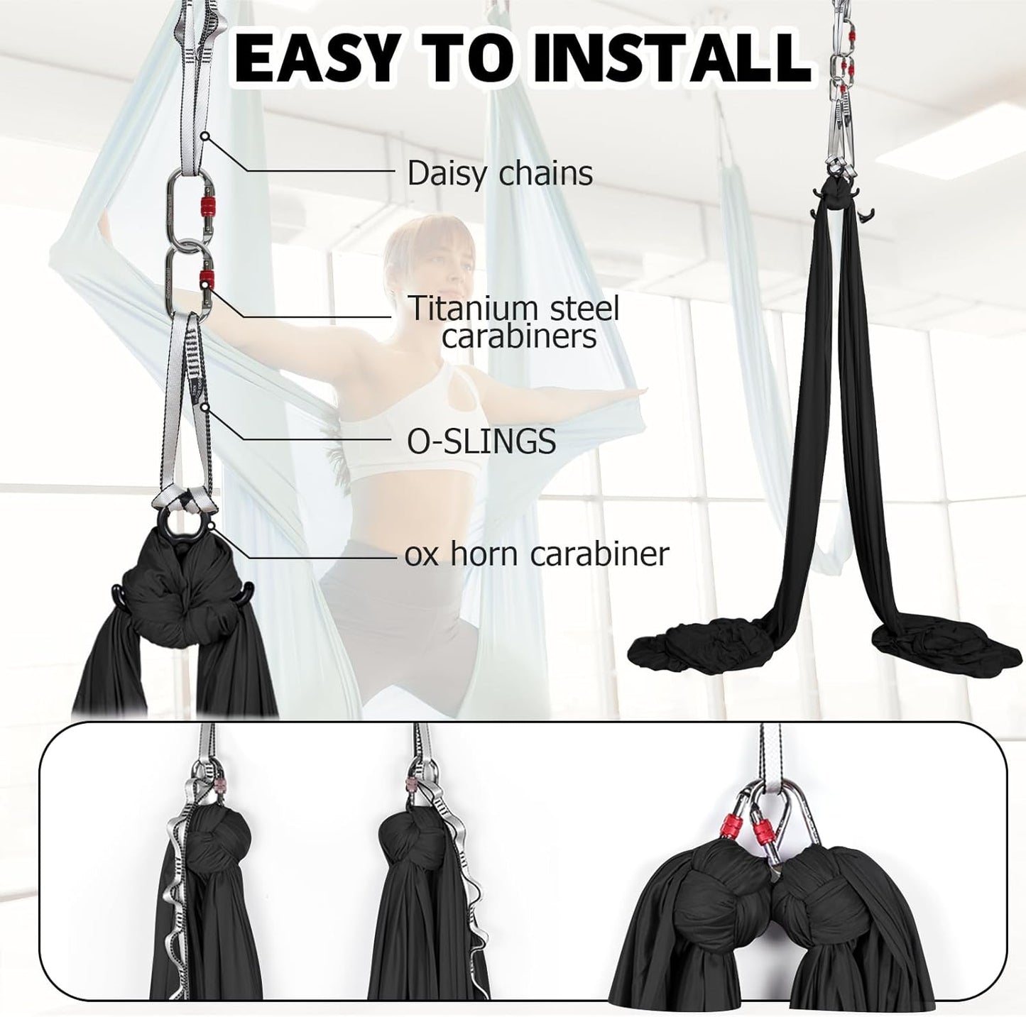Aerial Silks Kit & Aerial Yoga Hammock - 11Yd Premium Fabric with Hardware - Easy Setup for Flying Yoga, Aerial Swing & Fitness - Supports Up to 14ft Rigging