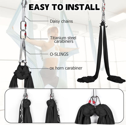 Aerial Silks Kit & Aerial Yoga Hammock - 11Yd Premium Fabric with Hardware - Easy Setup for Flying Yoga, Aerial Swing & Fitness - Supports Up to 14ft Rigging