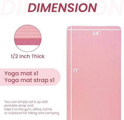 Fitvids Yoga Mat, 1/2-Inch Extra Thick High Density Exercise Mat, Anti-Tear Exercise Yoga Mat with Carrying Strap, Suitable for Various Yoga Exercises